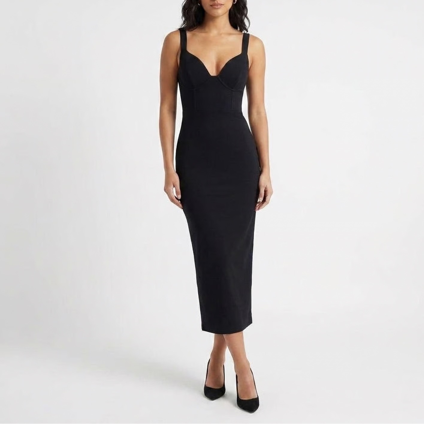 Naked Wardrobe Black Ribbed Bustier Maxi Dress Sleeveless Bodycon L
